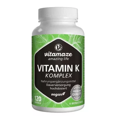 VITAMIN K1+K2 complex high-dose vegan capsules, 120 cápsulas