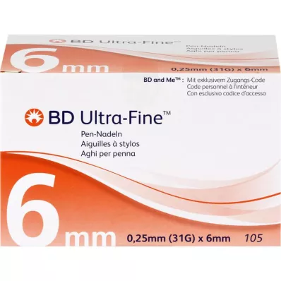 BD ULTRA-FINE Agulhas de caneta 6 mm 31 G 0,25 mm, 105 pcs