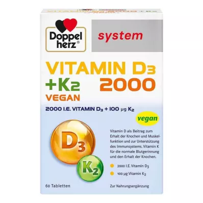 Comprimidos do sistema Doppelherz Vitamina D3 2000 + K2, 60 unidades