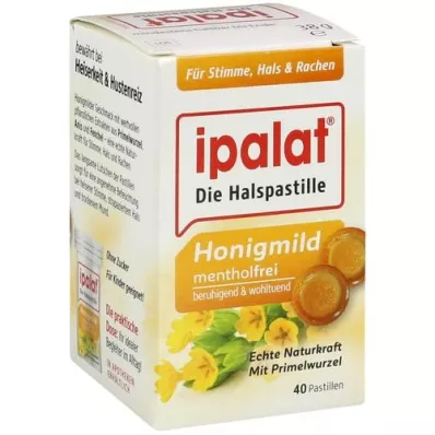 IPALAT Pastilhas para a garganta mel suave sem mentol, 40 unid