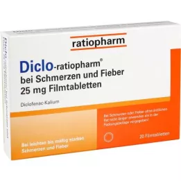 DICLO-RATIOPHARM para dor e febre 25 mg FTA, 20 unid