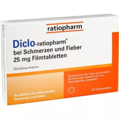 DICLO-RATIOPHARM para dor e febre 25 mg FTA, 20 unid