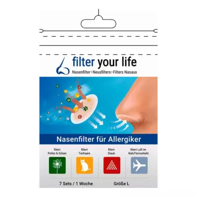 FILTER YOUR LIFE Filtro nasal para pessoas alérgicas tamanho L, 7X2 peças FILTER YOUR LIFE Filtro nasal para pessoas alérgicas tamanho L, 7X2 peças