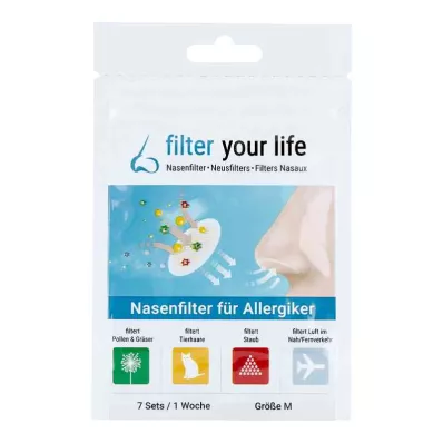 FILTER YOUR LIFE Filtro nasal para pessoas alérgicas tamanho M, 7X2 pcs FILTER YOUR LIFE Filtro nasal para pessoas alérgicas tamanho M, 7X2 pcs