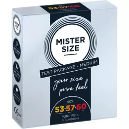 MISTER Embalagem de teste do tamanho 53-57-60 de preservativos, 3 unidades