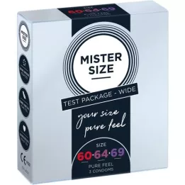 MISTER Embalagem de teste do tamanho 60-64-69 de preservativos, 3 unidades