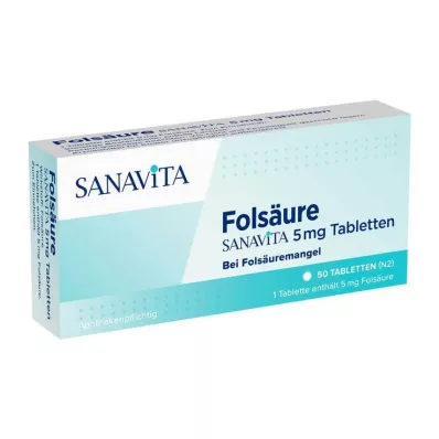 Comprimidos de ácido fólico Sanavita 5 mg, 50 unidades Comprimidos de ácido fólico Sanavita 5 mg, 50 unidades