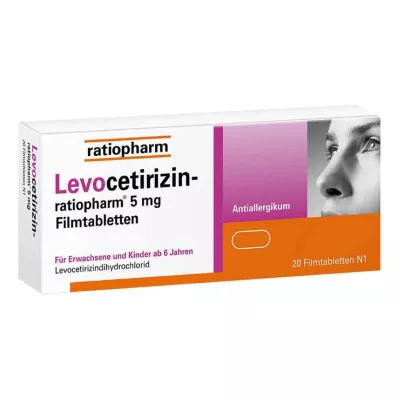 Levocetirizina ratiopharm 5 mg comprimidos revestidos por película, 20 unidades Levocetirizina ratiopharm 5 mg comprimidos revestidos por película, 20 unidades
