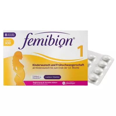 Femibion 1 desejo de ter filhos + gravidez precoce sem comprimidos de iodo embalagem de 8 semanas, 60 unidades