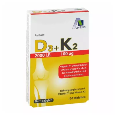 Vitamina D3 + K2 comprimidos de 2.000 UI, 120 unidades Vitamina D3 + K2 comprimidos de 2.000 UI, 120 unidades