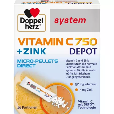 DOPPELHERZ Vitamina C 750 Depot system pellets, 20 unidades
