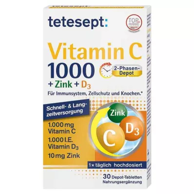 TETESEPT Vitamina C 1.000+Zinco+D3 1.000 U.I. Comprimidos, 30 unid