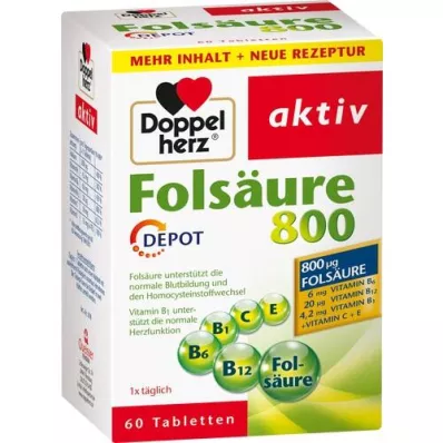 DOPPELHERZ Ácido fólico 800 Depot Tablets, 60 Cápsulas