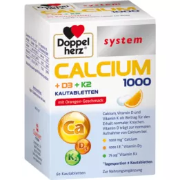 DOPPELHERZ Comprimidos mastigáveis do sistema Calcium 1000+D3+K2, 60 unidades