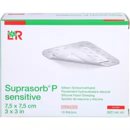 SUPRASORB P sensível PU-Rebordo de espuma 7,5x7,5cm, 10 pcs