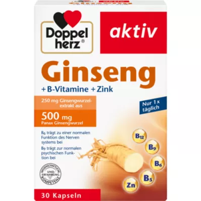 DOPPELHERZ Ginseng 250+B-Vitaminas+Zinco Cápsulas, 30 Cápsulas