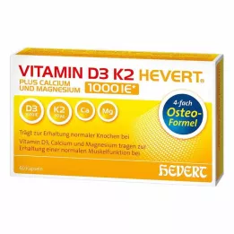 VITAMIN D3 K2 Hevert mais Ca Mg 1000 IE/2 cápsulas, 60 unid