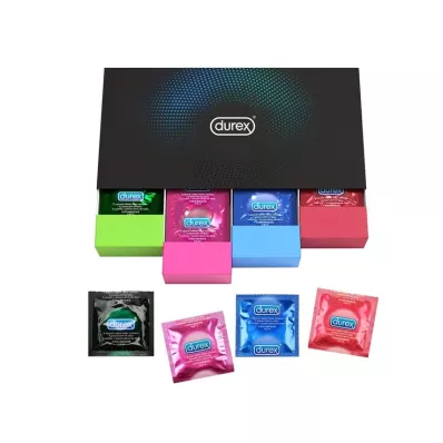 Mistura de preservativos Durex Surprise me em caixa, 40 unidades