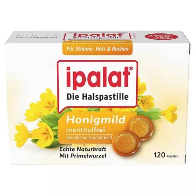 IPALAT Pastilhas para a garganta mel suave sem mentol, 120 unid