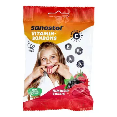 SANOSTOL Rebuçados vitaminados de framboesa-cassis, 75 g SANOSTOL Rebuçados vitaminados de framboesa-cassis, 75 g
