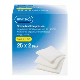 ALVITA Compressas de gaze esterilizadas 5x5 cm, 25X2 pcs