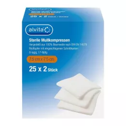 ALVITA Compressas de gaze esterilizadas 7,5x7,5 cm, 25X2 pcs