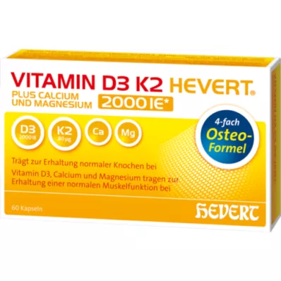 VITAMIN D3 K2 Hevert mais Ca Mg 2.000 U.I./2 cápsulas, 60 unid