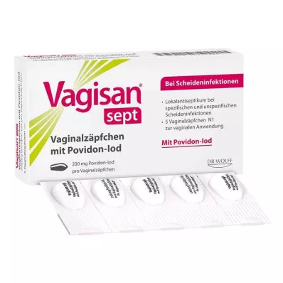 Supositórios vaginais Vagisan sept com iodopovidona, 5 unidades Supositórios vaginais Vagisan sept com iodopovidona, 5 unidades