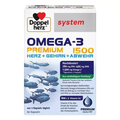 Cápsulas do sistema Doppelherz Omega-3 Premium 1500, 60 peças Cápsulas do sistema Doppelherz Omega-3 Premium 1500, 60 peças