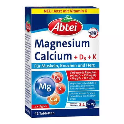 Comprimidos Abbey Magnésio Cálcio + D + K, 42 unidades