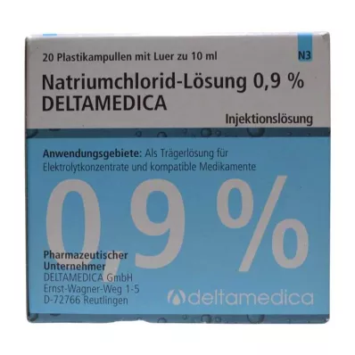 Solução de cloreto de sódio 0,9% Deltamedica Luer Pl., 20X10 ml Solução de cloreto de sódio 0,9% Deltamedica Luer Pl., 20X10 ml