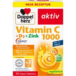 DOPPELHERZ Vitamin C 1000+D3+Zinc Depot Tablets, 30 Capsules