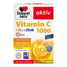 DOPPELHERZ Vitamin C 1000+D3+Zinc Depot Tablets, 30 Capsules
