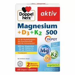 DOPPELHERZ Magnésio 500+D3+K2 Depot Comprimidos, 60 Cápsulas