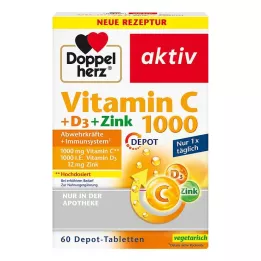 DOPPELHERZ Vitamin C 1000+D3+Zinc Depot Tablets, 60 Capsules