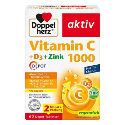 DOPPELHERZ Vitamin C 1000+D3+Zinc Depot Tablets, 60 Capsules DOPPELHERZ Vitamin C 1000+D3+Zinc Depot Tablets, 60 Capsules
