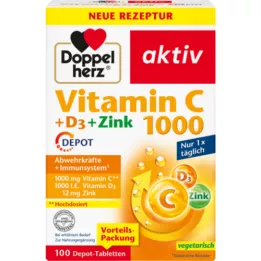 DOPPELHERZ Vitamin C 1000+D3+Zinc Depot Tablets, 100 Capsules