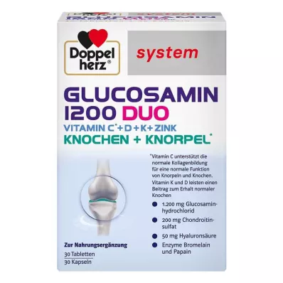 Pacote combinado do sistema Doppelherz Glucosamine 1200 Duo, 60 peças Pacote combinado do sistema Doppelherz Glucosamine 1200 Duo, 60 peças