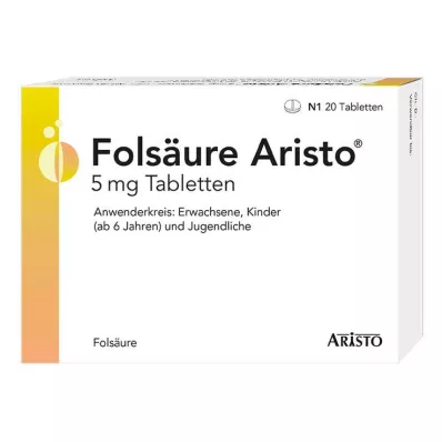 Comprimidos de ácido fólico Aristo 5 mg, 20 unidades Comprimidos de ácido fólico Aristo 5 mg, 20 unidades