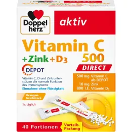 DOPPELHERZ Vitamina C 500+Zinco+D3 Depósito DIRECT Pel., 40 unid